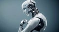 Thoughtful Robot AI Futuristic android artificial intelligence technological advancement contemplation digital future Royalty Free Stock Photo
