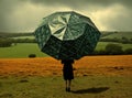 Thoughtful senior woman holding umbrella. Created with Generative AI technology.