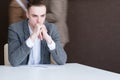 Thoughtful serious business man pensive worker Royalty Free Stock Photo