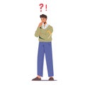 Thoughtful Serious Business Man Stand with Question Mark above Head Thinking. Male Character Searching Solution Royalty Free Stock Photo