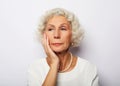 Thoughtful serious senior woman feeling blue worried about problems Royalty Free Stock Photo