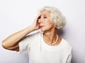 Thoughtful serious senior woman feeling blue worried about problems Royalty Free Stock Photo