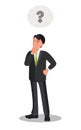 Thoughtful thinking of a young businessman. Question mark icon in the thought bubble Royalty Free Stock Photo