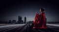 Super hero on roof. Mixed media Royalty Free Stock Photo