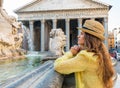 Thoughtful woman near fountain of the pantheon