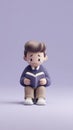 Sad Little Boy Reading a Book with Tears in His Eyes 3D Render Royalty Free Stock Photo