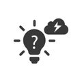 Thoughts in the form of a cloud with an idea. Innovations decision concept. Bright idea. Light bulb Vector illustration flat Royalty Free Stock Photo