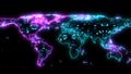 thousand digital tiny glow global map. concept big data, AI, digital cyber, global cloud