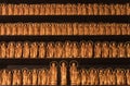 Thousand wooden statues of the Buddha Sentaibutsu on the wall of the Tennoji temple of Tendai Buddhism