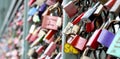 A thousands of colourful Love padlocks onthe Hohenzollern Bridge in Cologne, Germani