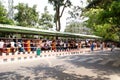 Thousands of devotees standing in a queue at Sri Venkateswara Swamy Temple, Tirumala