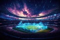 Thousands of excited fans gathered together in a massive stadium to witness a thrilling soccer game, Full night football arena in Royalty Free Stock Photo