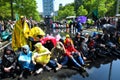 Thousands of Extinction rebellion activists protesting by blocking the A12 motorway.