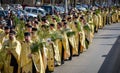 Thousands of Orthodox priests on the street celebrate Orthodox Palm Sunday in Romania