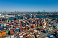 Thousands of shipping containers in the port of Long Beach near Los Angeles California