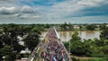 Honduran Migrant Caravan crosses border between Guatemala and Mexico Royalty Free Stock Photo