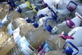 Bottles of plastic to be recycled on a public trash