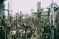 Thousands of vintage crosses in Lithuania. Famous pilgrimage site. Symbol of christianity, faith, and belief