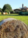 Country village italy with haybales and church