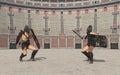 Thracian gladiators fight in the colosseum in ancient Rome