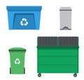 Thrash and recycling can. Garbage container set.