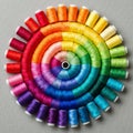 Of thread are arranged in concentric circles on a textured gray Royalty Free Stock Photo