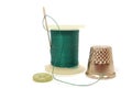Thread, needle, button and thimble Royalty Free Stock Photo