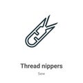 Thread nippers outline vector icon. Thin line black thread nippers icon, flat vector simple element illustration from editable sew