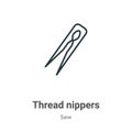 Thread nippers outline vector icon. Thin line black thread nippers icon, flat vector simple element illustration from editable sew