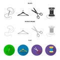 Thread, reel, hanger, needle, scissors.Atelier set collection icons in black, flat, monochrome style vector symbol stock Royalty Free Stock Photo