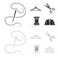 Thread, reel, hanger, needle, scissors.Atelier set collection icons in black,monochrom style vector symbol stock