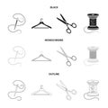 Thread, reel, hanger, needle, scissors.Atelier set collection icons in black,monochrome,outline style vector symbol Royalty Free Stock Photo