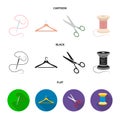 Thread, reel, hanger, needle, scissors.Atelier set collection icons in cartoon,black,flat style vector symbol stock Royalty Free Stock Photo