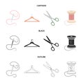 Thread, reel, hanger, needle, scissors.Atelier set collection icons in cartoon,black,outline style vector symbol stock Royalty Free Stock Photo