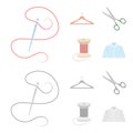 Thread, reel, hanger, needle, scissors.Atelier set collection icons in cartoon,monochrome style vector symbol stock Royalty Free Stock Photo