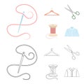Thread, reel, hanger, needle, scissors.Atelier set collection icons in cartoon,outline style vector symbol stock Royalty Free Stock Photo