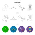 Thread, reel, hanger, needle, scissors.Atelier set collection icons in flat,outline,monochrome style vector symbol stock Royalty Free Stock Photo