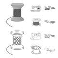 Thread reel, sewing machine, bobbin, pugwitz and other equipment. Sewing and equipment set collection icons in outline Royalty Free Stock Photo