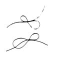 Thread scribble bow, double-looped knot. Black line abstract scrawl sketch. Chaotic doodle shapes. EPS 10.