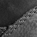 Thread seam on black leather material as background Royalty Free Stock Photo