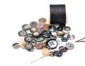 Thread spindles, buttons and needle Royalty Free Stock Photo