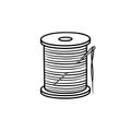 Thread spool with needle hand drawn sketch icon. Royalty Free Stock Photo