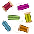 Thread Spool Set Background. For Needlework And Needlecraft. Stock Vector Illustration Of Yarn Or Cotton Bobbin Reels