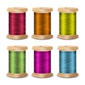 Thread Spool Set. Bright Old Wooden Bobbin. Isolated On White Background For Needlework And Needlecraft. Stock Royalty Free Stock Photo