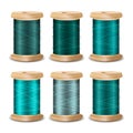 Thread Spool Set. Bright Old Wooden Bobbin. Isolated On White Background For Needlework And Needlecraft. Stock Royalty Free Stock Photo