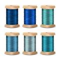 Thread Spool Set. Bright Old Wooden Bobbin. Isolated On White Background For Needlework And Needlecraft. Stock Royalty Free Stock Photo