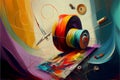 Thread spools illustration acryl painting. AI generated Royalty Free Stock Photo