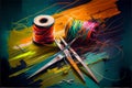 Thread spools illustration acryl painting. AI generated Royalty Free Stock Photo