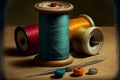 Thread spools illustration acryl painting. AI generated Royalty Free Stock Photo