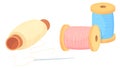 Thread spools and needle. Sewing craft cartoon icon